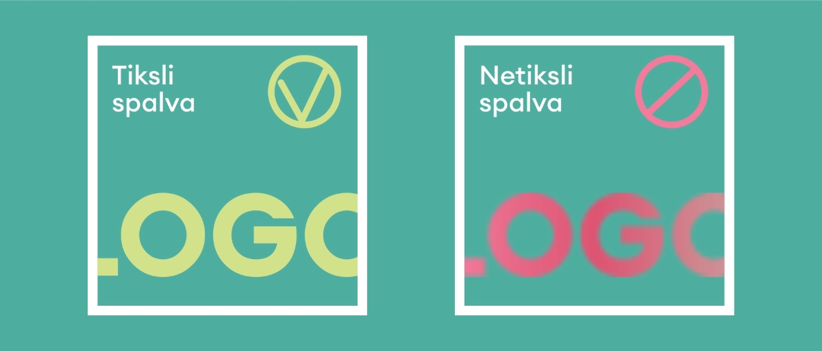 Tiksli spalva pasiekiama naudojant CMYK ar Pantone, o netiksli dažnai atsiranda konvertuojant iš RGB.